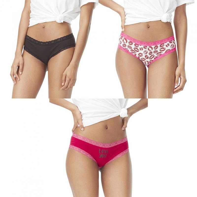 SIMPLY ME Lot de 3 Shortys Femme Coton BDX3 ASS3 Rose Noir