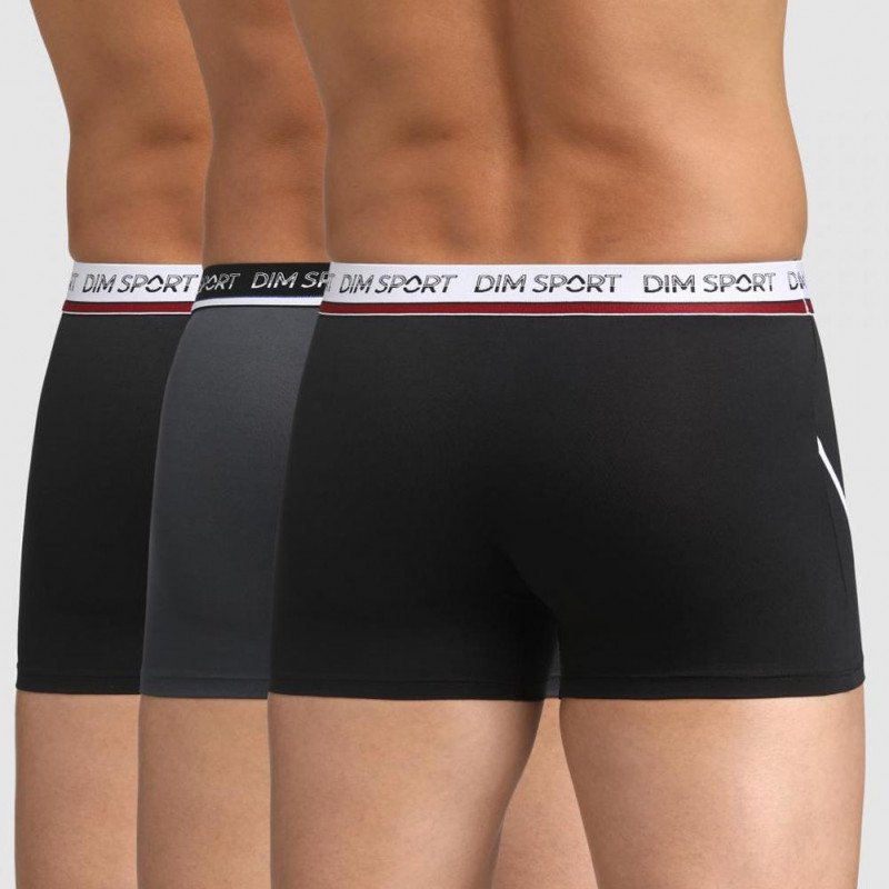 DIM Lot de 3 Boxers Homme Microfibre SPORT Gris Granit Noir