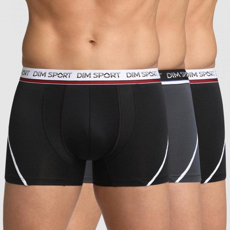 DIM Lot de 3 Boxers Homme Microfibre SPORT Gris Granit Noir