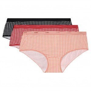 DIM 3 Boxers Femme Coton POCKETS STRETCH Vichy Noir Abricot Rose