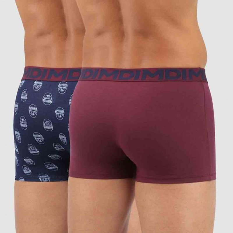 DIM Lot de 2 Boxers Homme Coton MIXANDFANCY Rouge Vin Imprimé Hipster