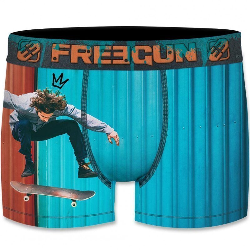 FREEGUN Boxer Homme Microfibre SKA Bleu Orange PREMIUM