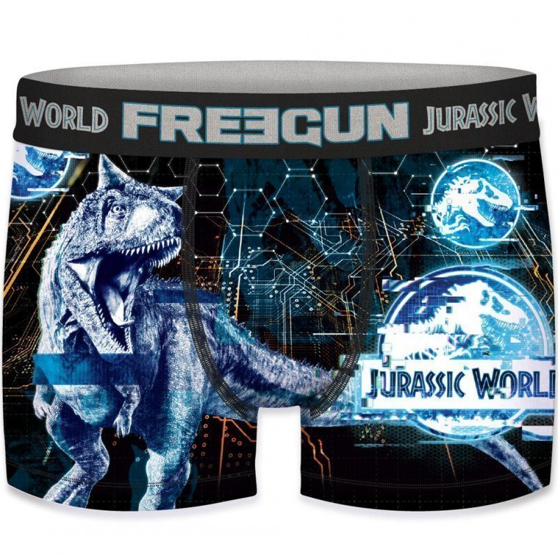 FREEGUN Boxer Homme Microfibre DIG Noir Bleu JURASSIC WORLD