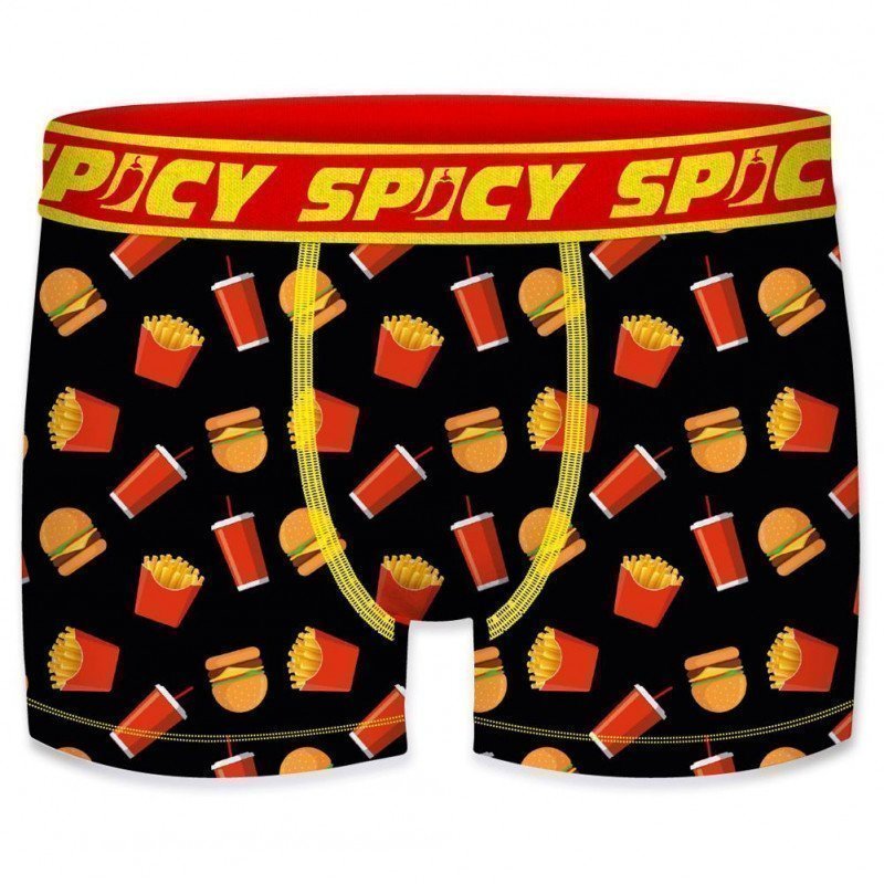 SPICY UNDERWEAR Boxer Homme Microfibre ASS2 Fastfood Noir Jaune