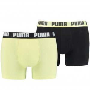 PUMA Lot de 2 Boxers Homme Coton BASIC Noir Jaune