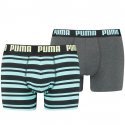 PUMA Lot de 2 Boxers Homme Coton HERITAGE STRIPE Noir Bleu