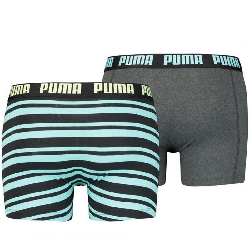 PUMA Lot de 2 Boxers Homme Coton HERITAGE STRIPE Noir Bleu