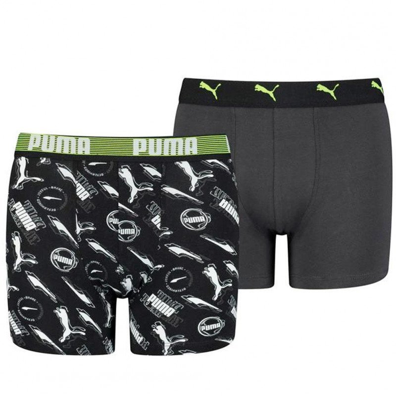 PUMA Lot de 2 Boxers Garçon Coton ALPHAPRINT Noir combo