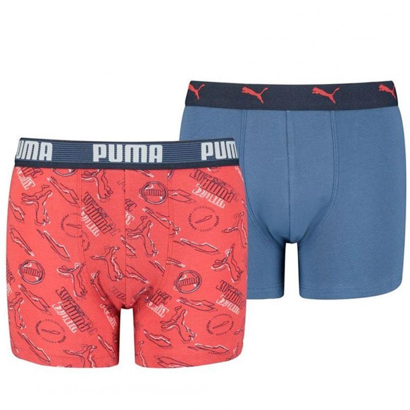 PUMA Lot de 2 Boxers Garçon Coton ALPHAPRINT Rouge combo