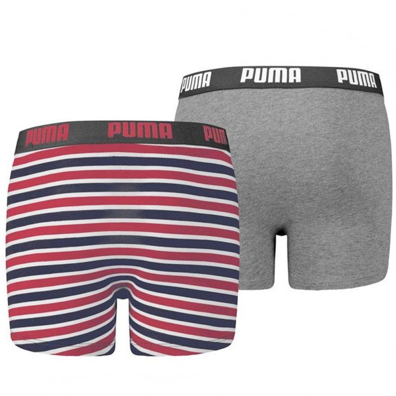 PUMA Lot de 2 Boxers Garçon Coton PRINTEDSTRIPE Ribbon Rouge