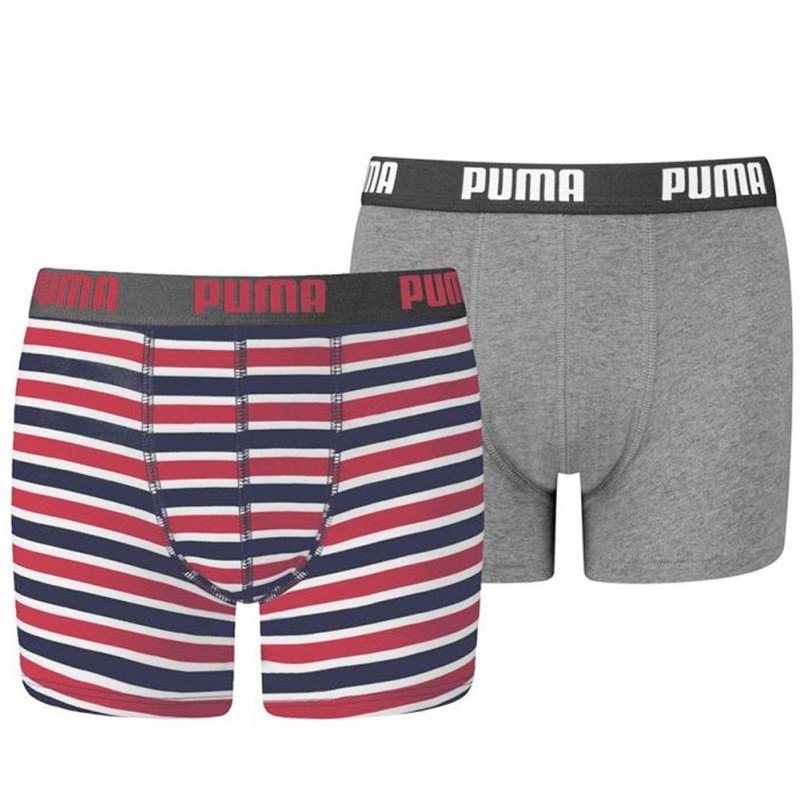 PUMA Lot de 2 Boxers Garçon Coton PRINTEDSTRIPE Ribbon Rouge