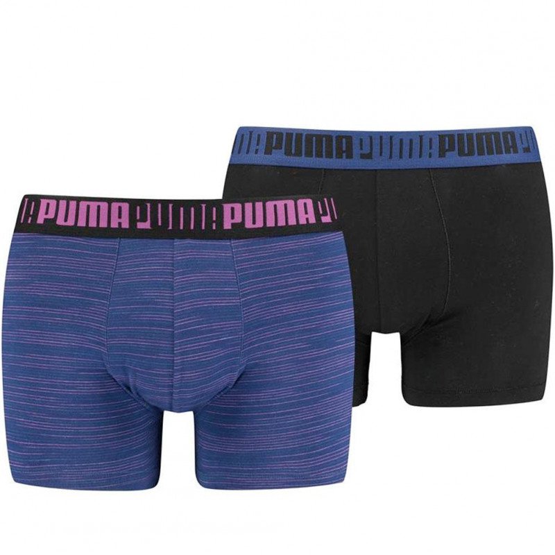 PUMA Lot de 2 Boxers Homme Coton SPACEDYE STRIPE Noir Bleu