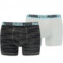 PUMA Lot de 2 Boxers Homme Coton SPACEDYE STRIPE Noir Gris mélangé