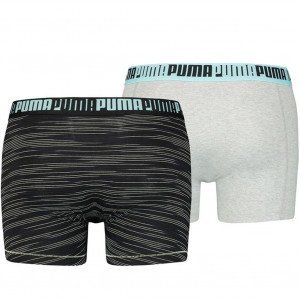 PUMA 2 Boxers Homme Coton SPACEDYE STRIPE Noir Gris mélangé