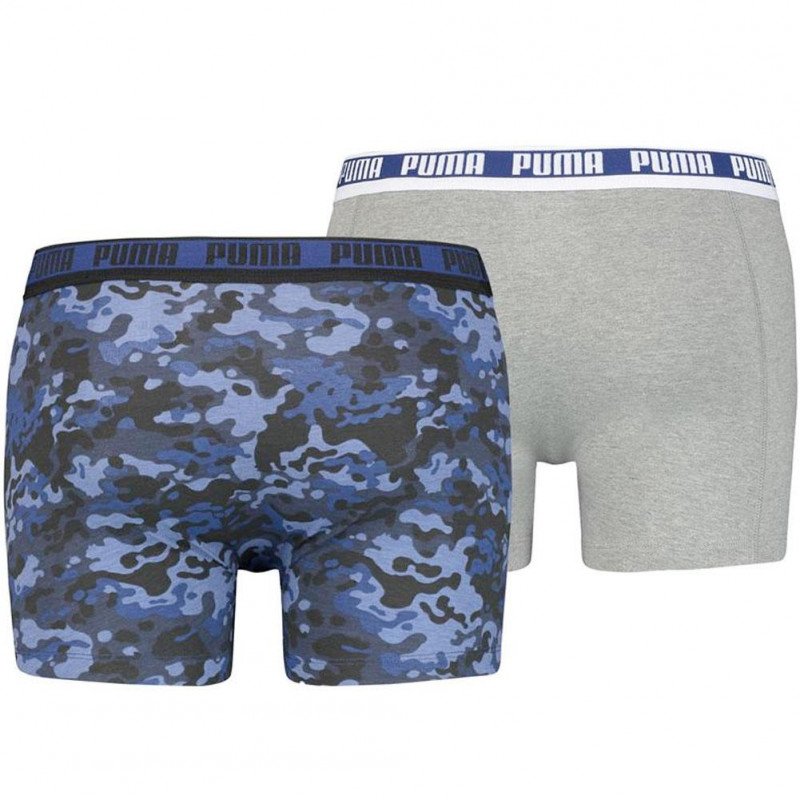 PUMA Lot de 2 Boxers Homme Coton CAMO Bleu Gris chiné