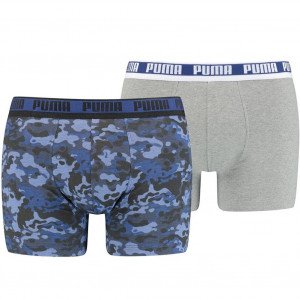 PUMA Lot de 2 Boxers Homme Coton CAMO Bleu Gris chiné
