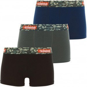 ATHENA Lot de 3 Boxers Garçon Coton CITY PACK COLOR Noir Etain Encre