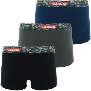 ATHENA 3 Boxers Garçon Coton CITY PACK COLOR Noir Etain Encre