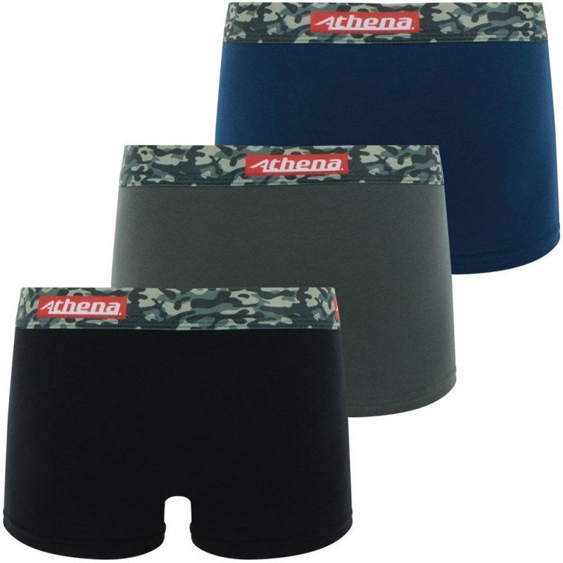 ATHENA Lot de 3 Boxers Garçon Coton CITY PACK COLOR Noir Etain Encre