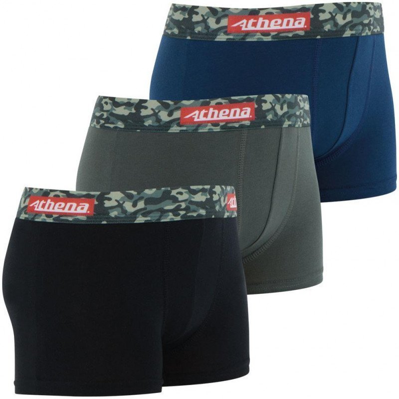 ATHENA 3 Boxers Garçon Coton CITY PACK COLOR Noir Etain Encre