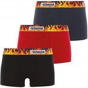 ATHENA Lot de 3 Boxers Garçon Coton CITY PACK COLOR Noir Rouge Anthracite