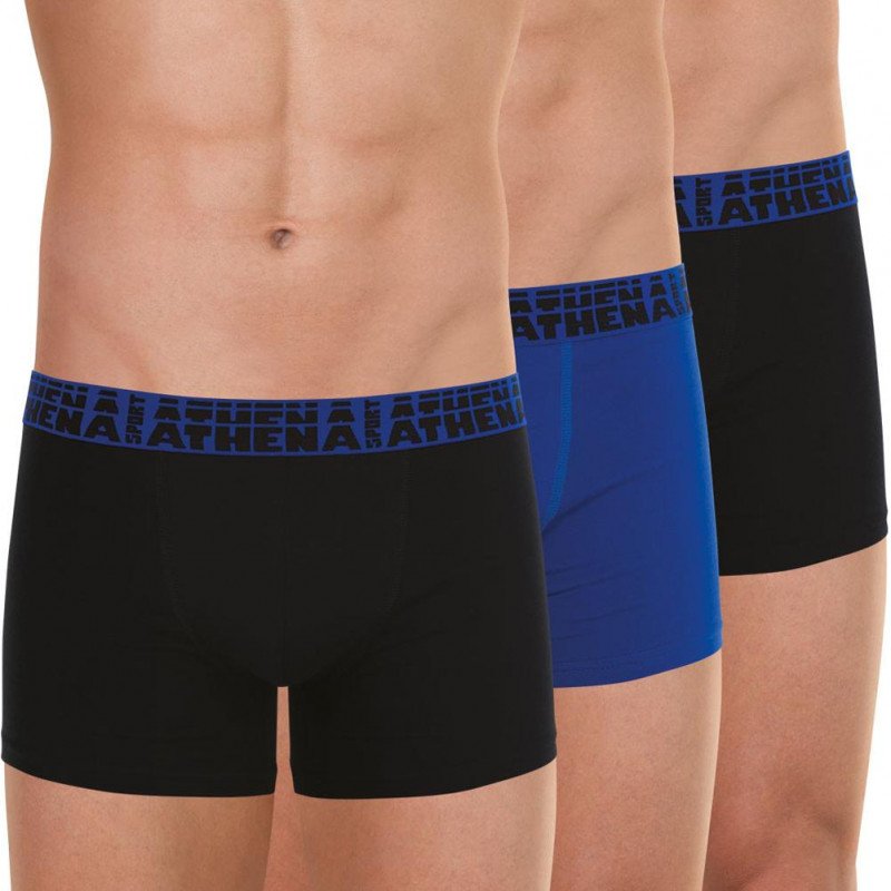 ATHENA Lot de 3 Boxers Homme Coton EASYSPORT Noir Bleu Noir