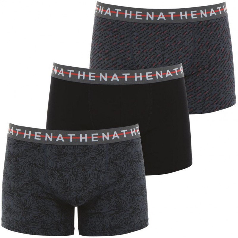 ATHENA Lot de 3 Boxers Homme Coton EASY STYLE Feuillage Noir Logo