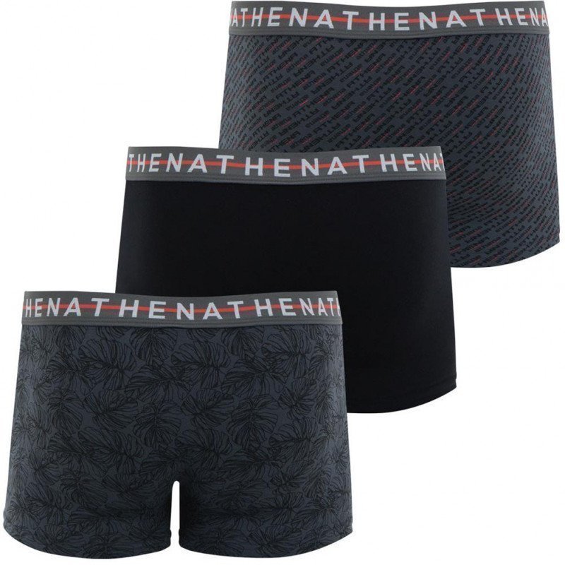 ATHENA Lot de 3 Boxers Homme Coton EASY STYLE Feuillage Noir Logo