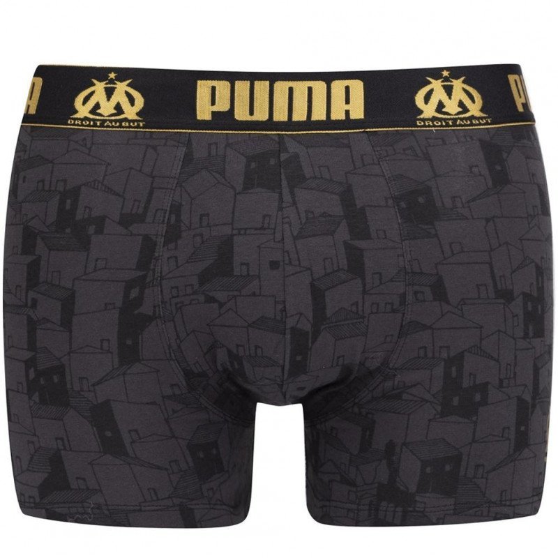 PUMA Boxer Homme Coton QUARTIER Noir Or OLYMPIQUE DE MARSEILLE