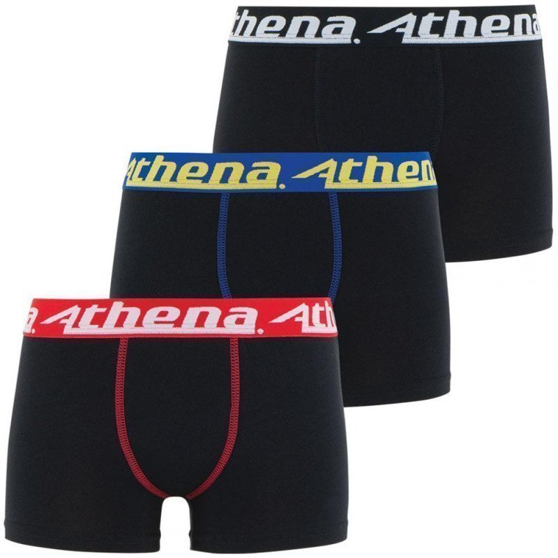 ATHENA Lot de 3 Boxers Garçon Coton TRIOCHOC Noir ceintures colorées