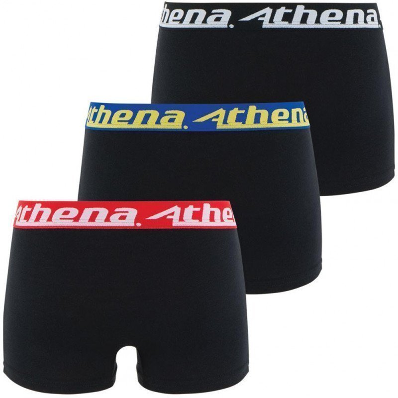 ATHENA Lot de 3 Boxers Garçon Coton TRIOCHOC Noir ceintures colorées
