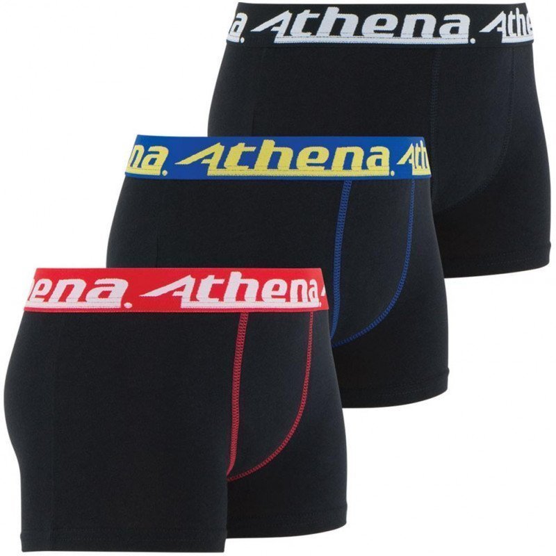 ATHENA Lot de 3 Boxers Garçon Coton TRIOCHOC Noir ceintures colorées