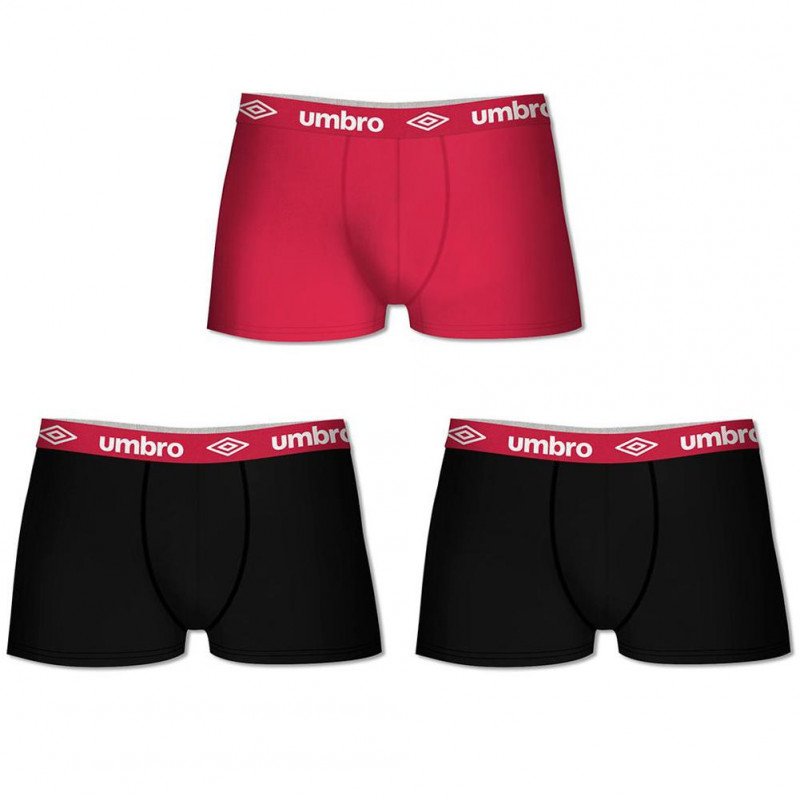 UMBRO Lot de 3 Boxers Homme Coton BCX3CLASS C Noir Rouge