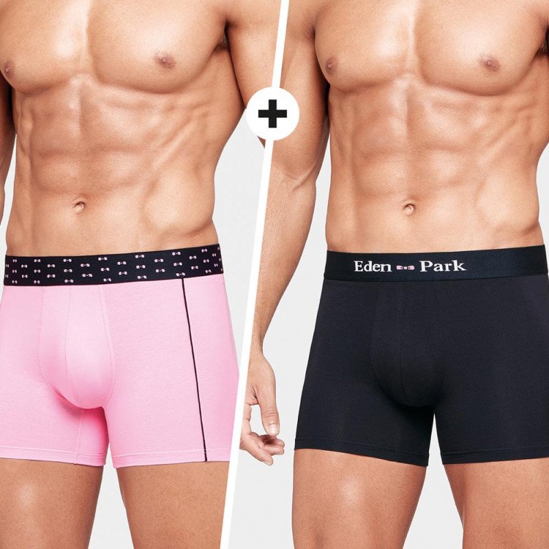 EDEN PARK Lot de 2 Boxers Homme Coton DUOCEINT Marine Rose