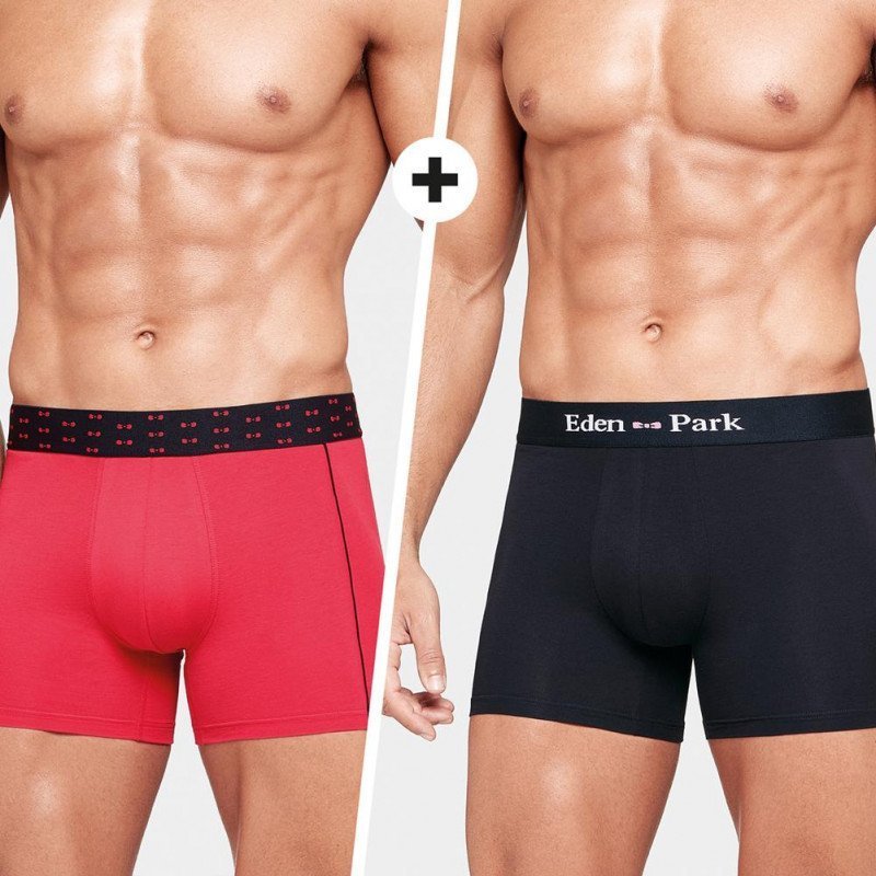 EDEN PARK Lot de 2 Boxers Homme Coton DUOCEINT Marine Fuchsia