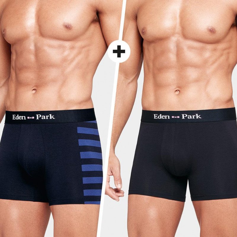 LOT DE 2 Boxer Sous-vêtements Homme DUOSTRIPE Bleu et Marine
