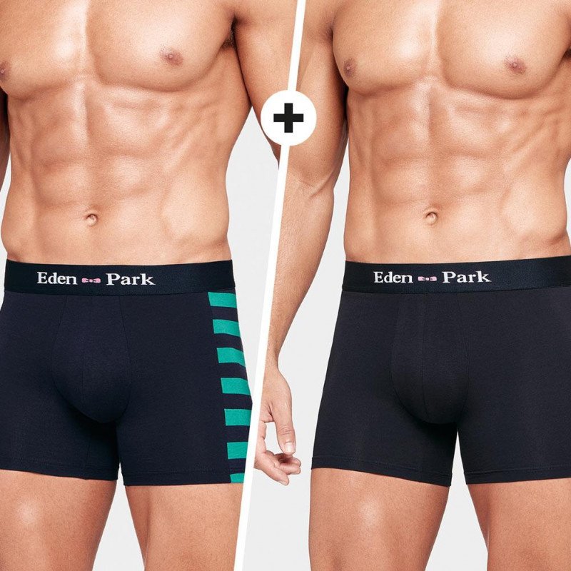 LOT DE 2 Boxer Sous-vêtements Homme DUOSTRIPE Noir et Turquoise