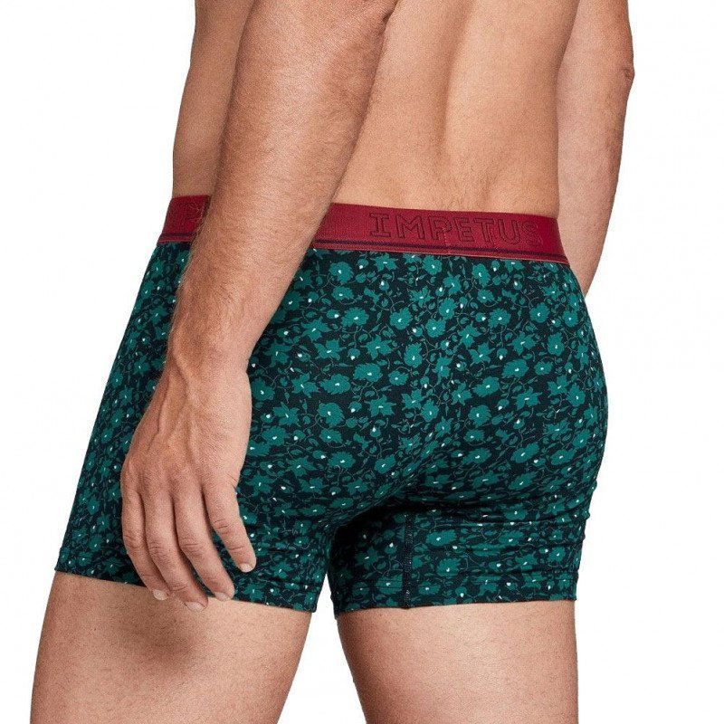 IMPETUS Boxer Homme Coton BURNET Imprimé Floral Vert Bordeaux