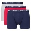 DIM Lot de 3 Boxers Homme Coton STRETCH Bleu Denim Rouge Topaze Acier