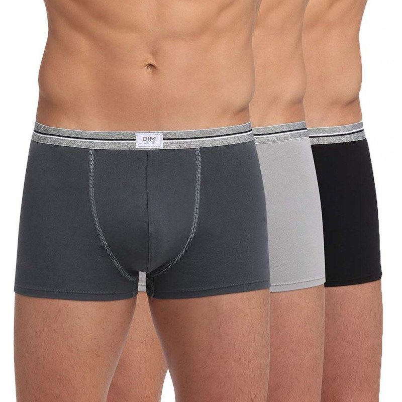 DIM Lot de 3 Boxers Homme Coton ULTRA RESIST Gris Acier Gris Granit Noir