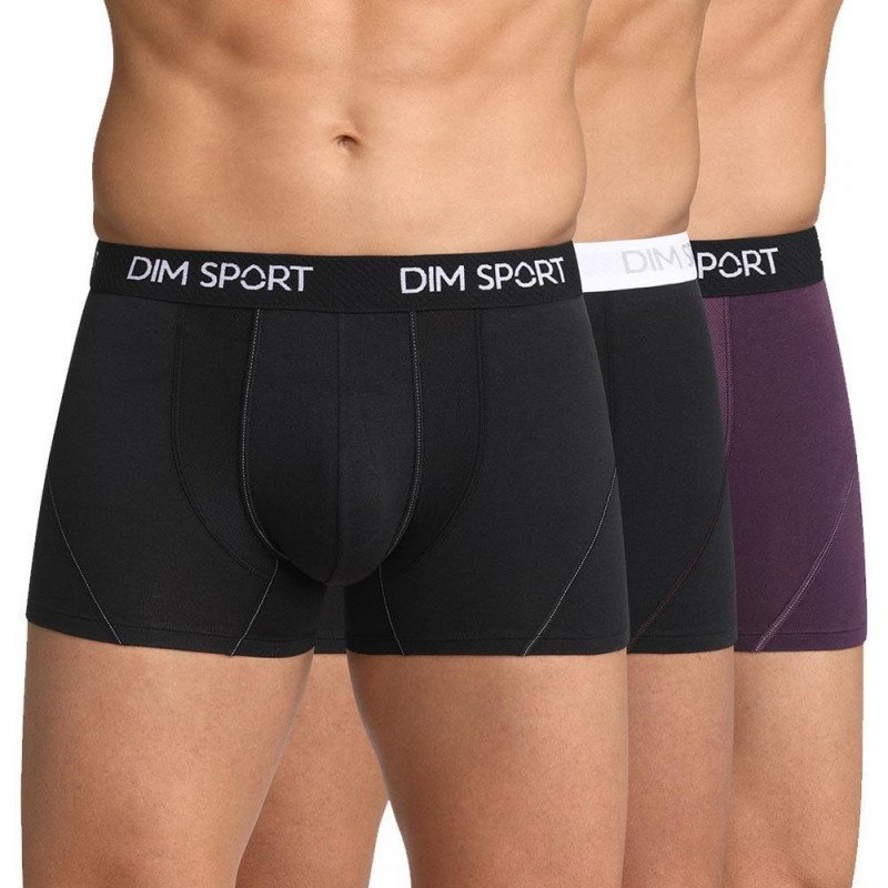 DIM Lot de 3 Boxers Homme Coton STRETCHSPORT Noir Myrtille