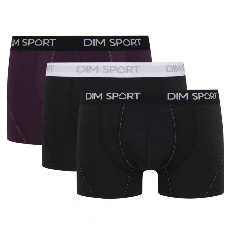 LOT DE 3 Boxer Sous-vêtements Homme STRETCHSPORT Noir et Myrtille