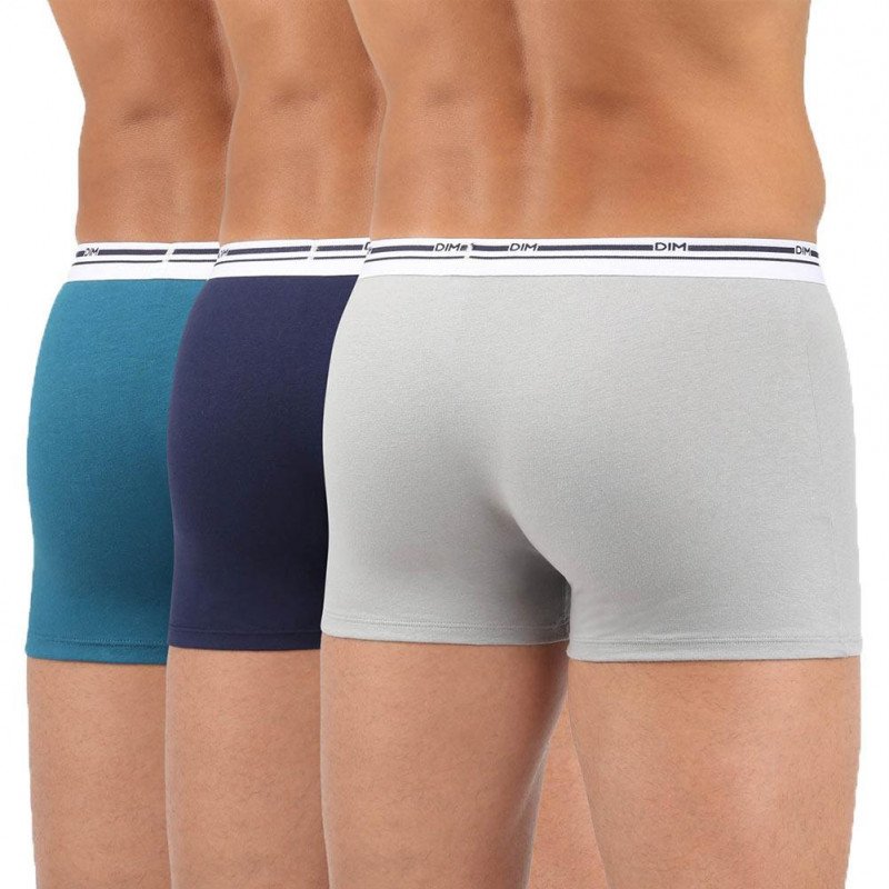 DIM Lot de 3 Boxers Homme Coton DAILY COLORS Acier Bleu Prusse Bleu Denim