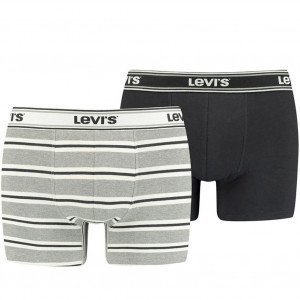 LEVI'S Lot de 2 Boxers Homme Coton SPORTYSTRIPE Noir Gris chiné