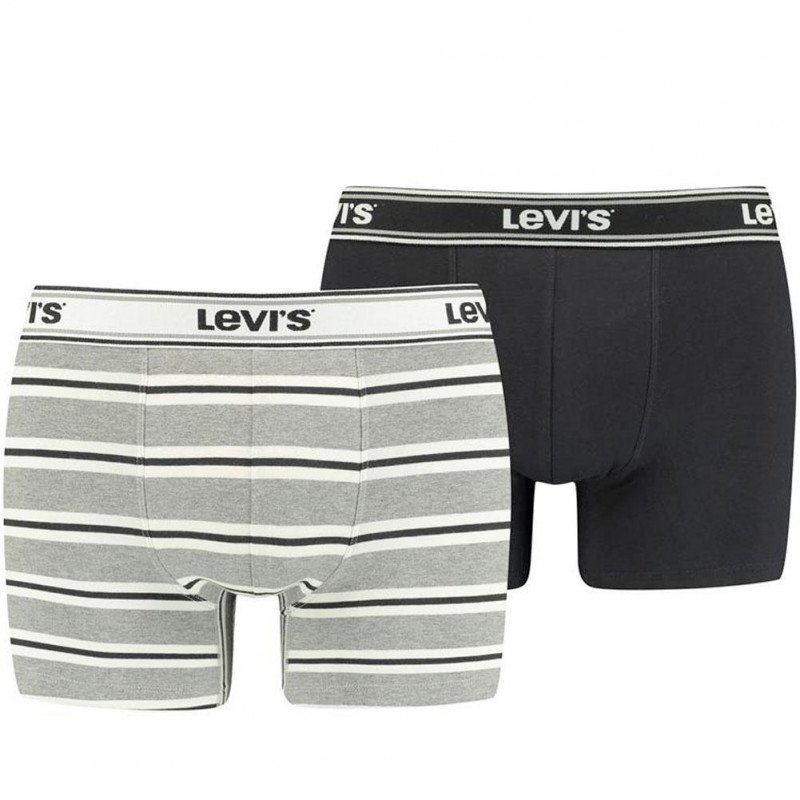 LEVI'S Lot de 2 Boxers Homme Coton SPORTYSTRIPE Noir Gris chiné