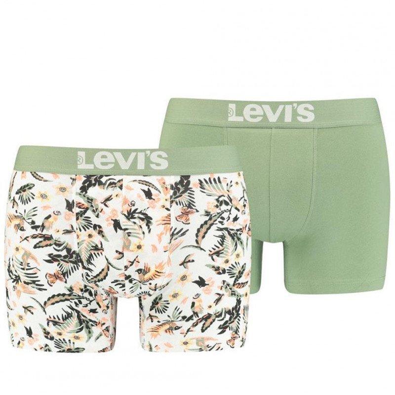 LEVI'S Lot de 2 Boxers Homme Coton PARROT PARADISE Vert combo