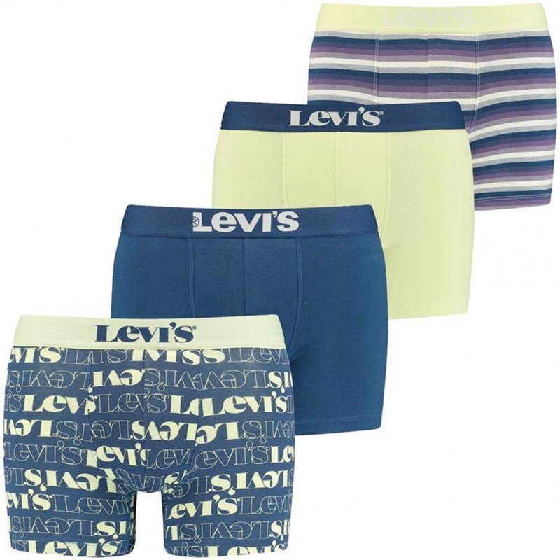LEVI'S Lot de 4 Boxers Homme Coton FESTIVAL PACK Bleu Lime