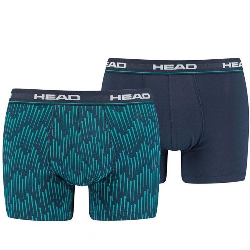 HEAD Lot de 2 Boxers Homme Coton AOP Bleu combo