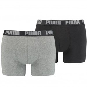 PUMA Lot de 2 Boxers Homme Coton BASIC Noir Gris chiné