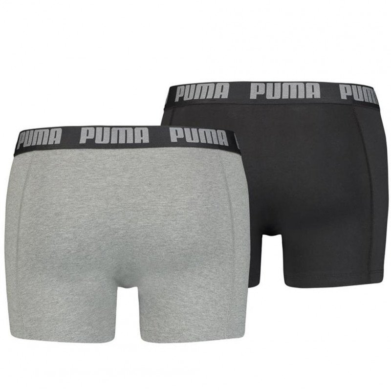 PUMA Lot de 2 Boxers Homme Coton BASIC Noir Gris chiné